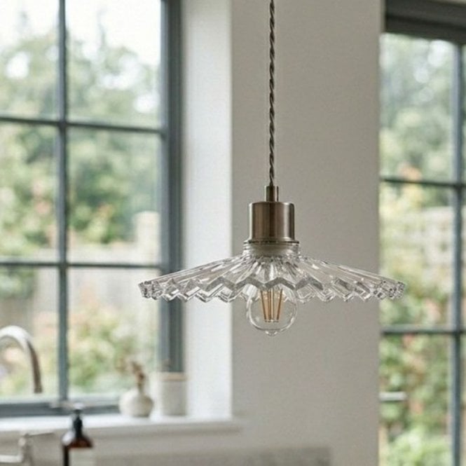 Wisteria  Cambridge Glass Ceiling Pendant Light - Satin Nickel