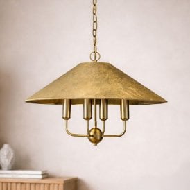 Wisteria Camellia 4 Arm Ceiling Pendant Light - Antique Brass
