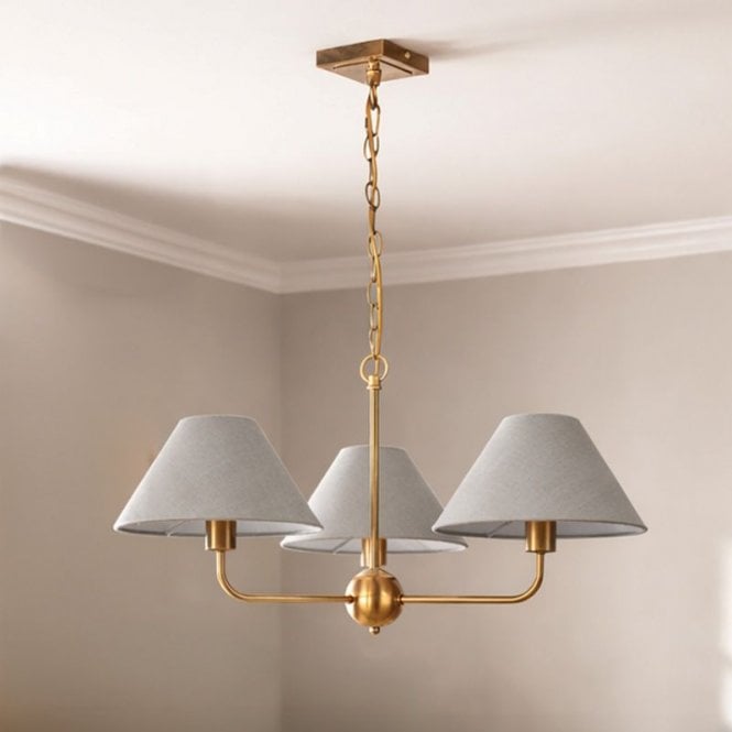 Wisteria  Celesta 3 Arm Linen Ceiling Pendant Light - Brushed Brass
