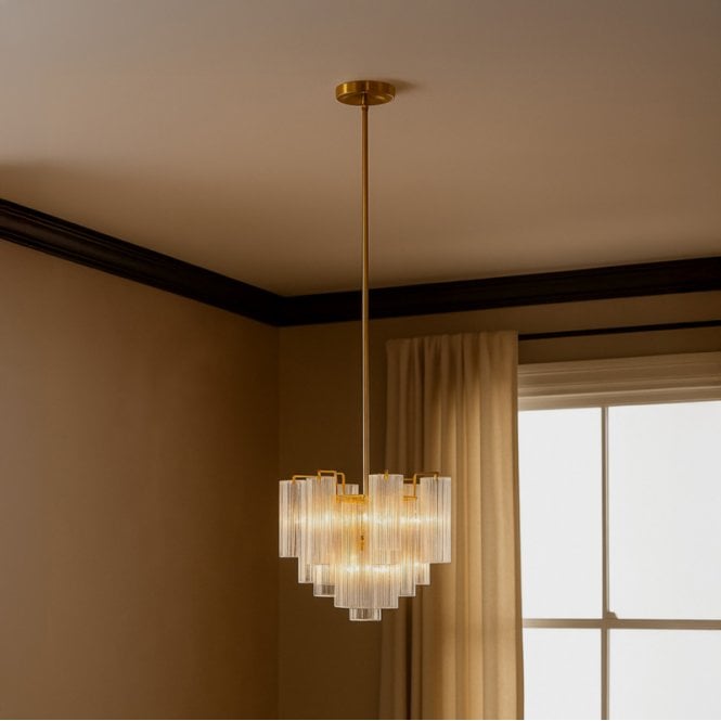 Wisteria  Clodagh Clear Glass Chandelier - Aged Brass