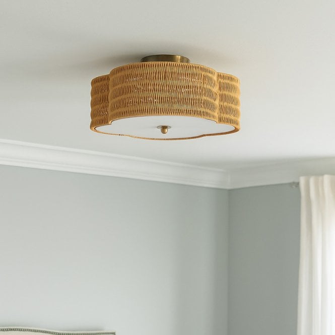 Wisteria  Daisy Rattan Flush Ceiling Light - Natural