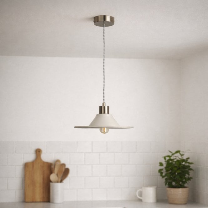 Wisteria Khudi & Khora Olive Ceramic Ceiling Pendant Light - Satin Nickel & Cloudy White