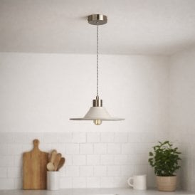 Khudi & Khora Olive Ceramic Ceiling Pendant Light - Satin Nickel & Cloudy White