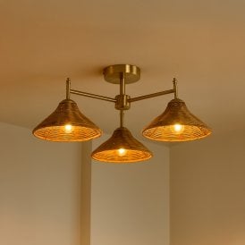 Wisteria Mabel Rattan 3 Arm Semi-Flush Ceiling Light - Natural