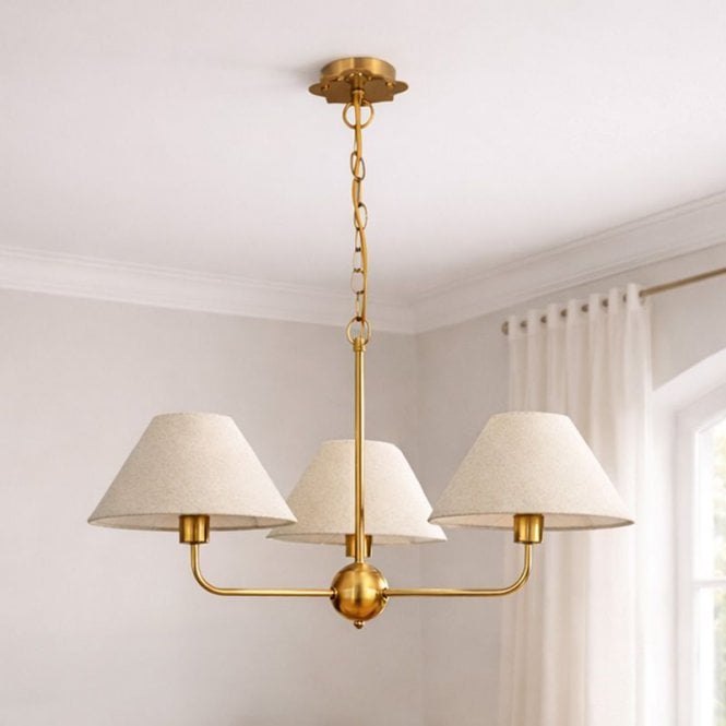 Wisteria  Mira 3 Arm Linen Ceiling Pendant Light - Brushed Brass