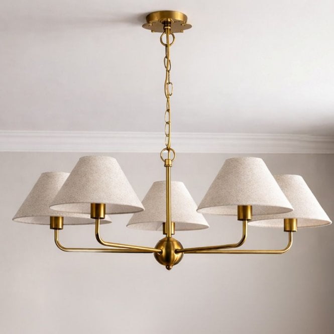 Wisteria  Mira 5 Arm Linen Ceiling Pendant Light - Brushed Brass