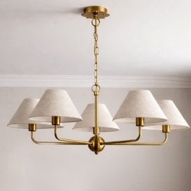 Wisteria Mira 5 Arm Linen Ceiling Pendant Light - Brushed Brass