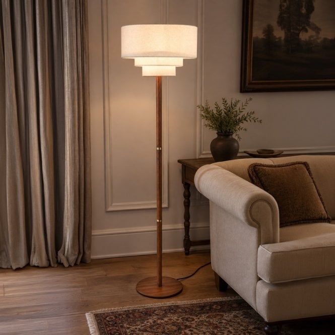 Wisteria  Mode Faux Linen Floor Lamp - Natural Wood