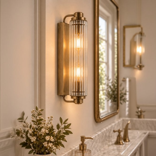 Wisteria  No.10 Ridged Glass Bathroom Wall Light - Antique Brass
