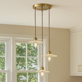 Wisteria Notting Clear Glass 3 Light Cluster Ceiling Pendant - Antique Brass
