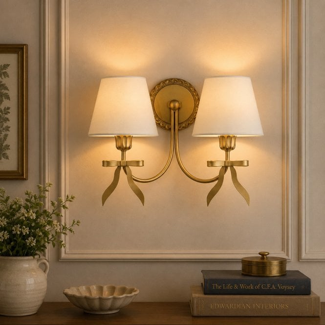 Wisteria  Posy Twin Wall Light - Antique Brass