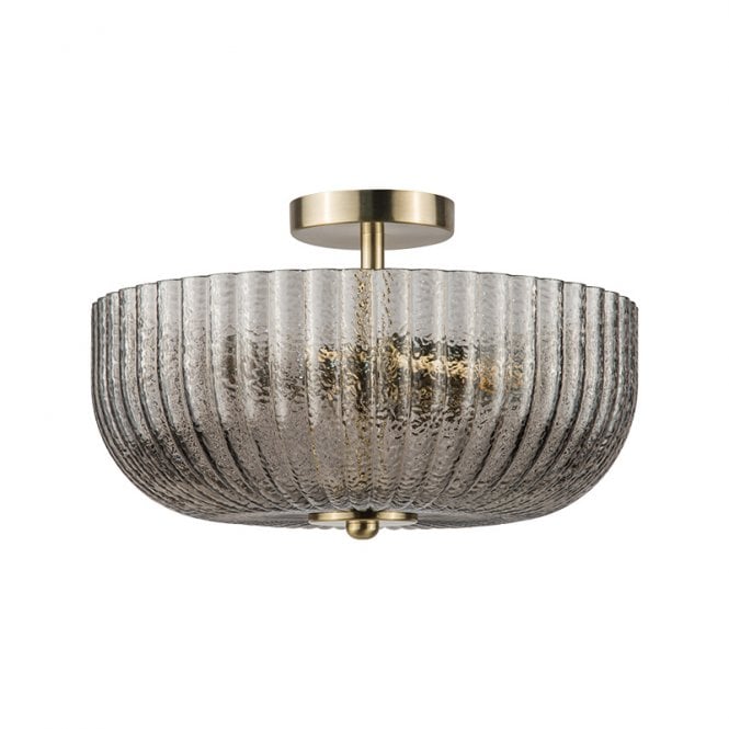 Wisteria  Pulse Glass Flush Ceiling Uplighter - Antique Brass