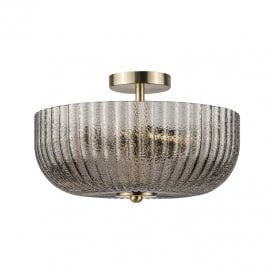 Wisteria Pulse Glass Flush Ceiling Uplighter - Antique Brass