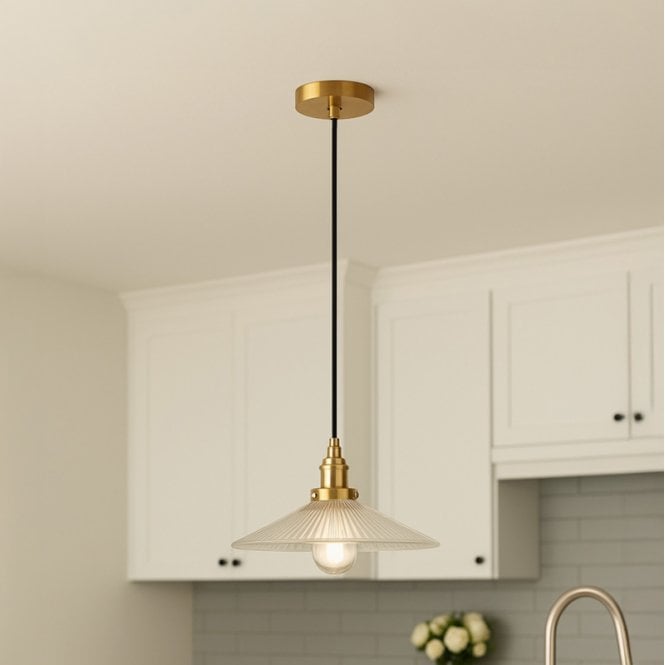 Wisteria  Serena Clear Glass Ceiling Pendant Light - Antique Brass