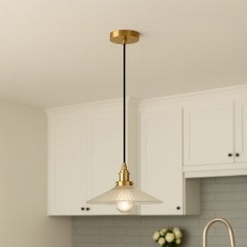 Wisteria Serena Clear Glass Ceiling Pendant Light - Antique Brass