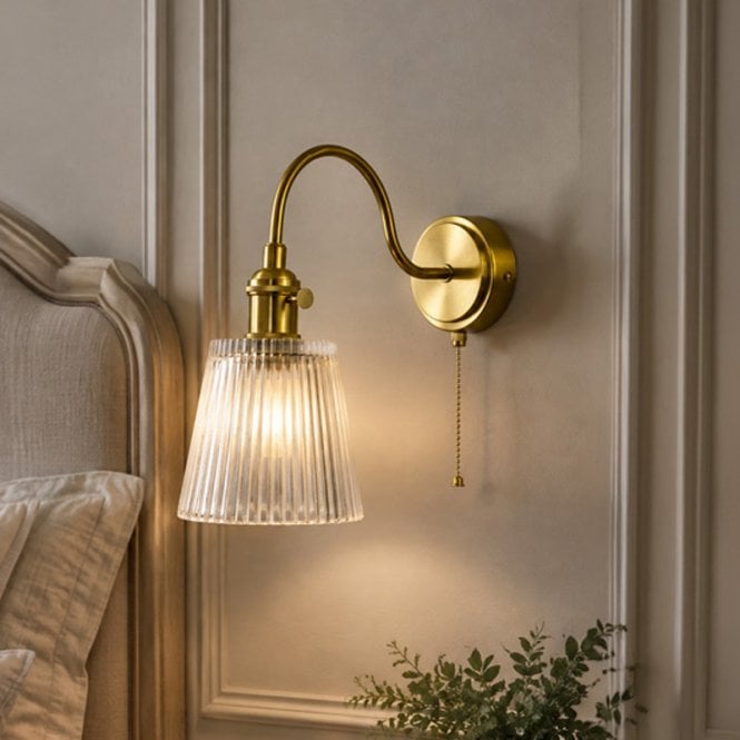Wisteria  Stratford Ridged Glass Series Wall Light - Natural Brass