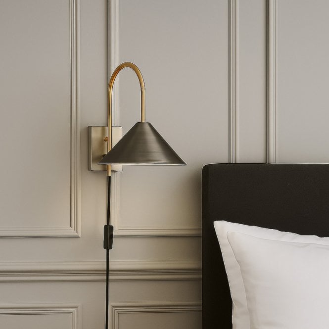 Wisteria Strikey Wall Light With Plug - Satin Nickel & Brass