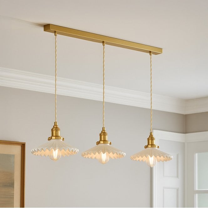 Wisteria  Tiffany 3 Light Ceramic Bar Ceiling Pendant - White