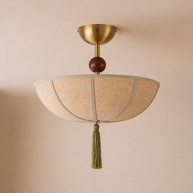 Wisteria  Vanta Linen Flush Ceiling Light - Antique Brass