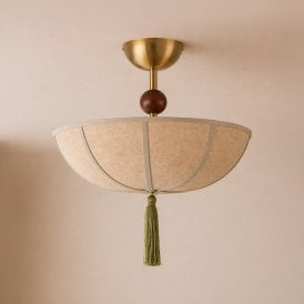 Wisteria Vanta Linen Flush Ceiling Light - Antique Brass