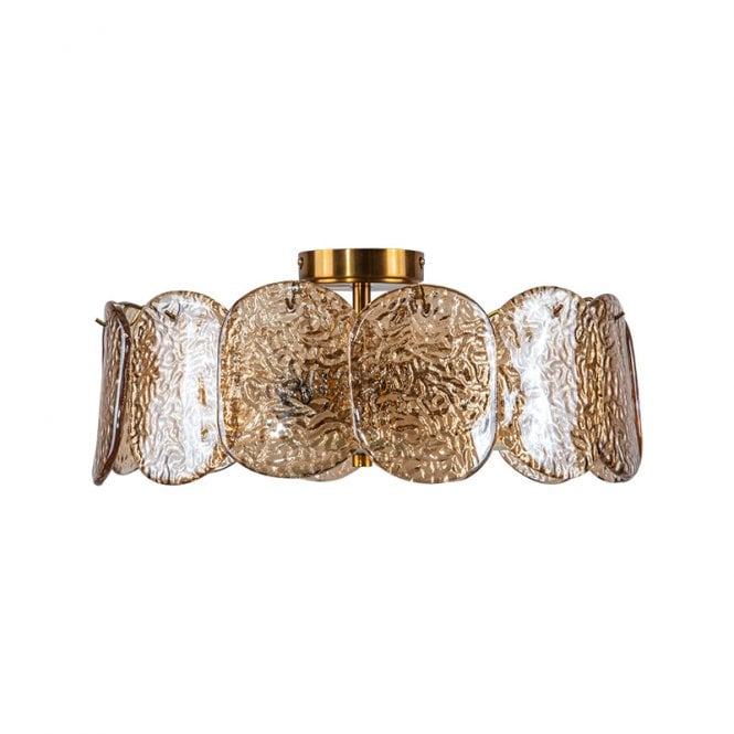 Wisteria  Verre Glass Semi Flush Ceiling Light - Brushed Brass
