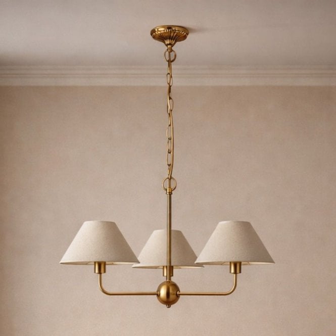 Wisteria  Vitra 3 Arm Linen Ceiling Pendant Light - Brushed Brass