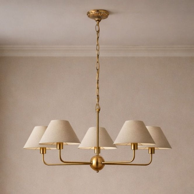 Wisteria  Vitra 5 Arm Linen Ceiling Pendant Light - Brushed Brass